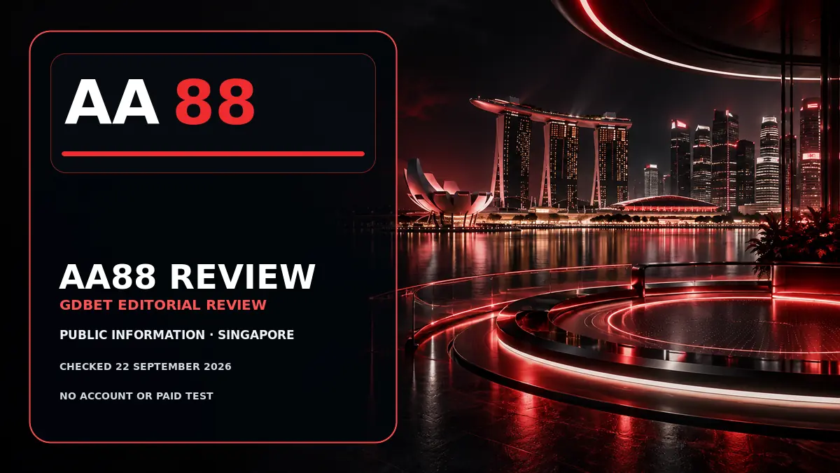 AA88 Review Singapore by GDBET with the AA88 name and a red Singapore night scene