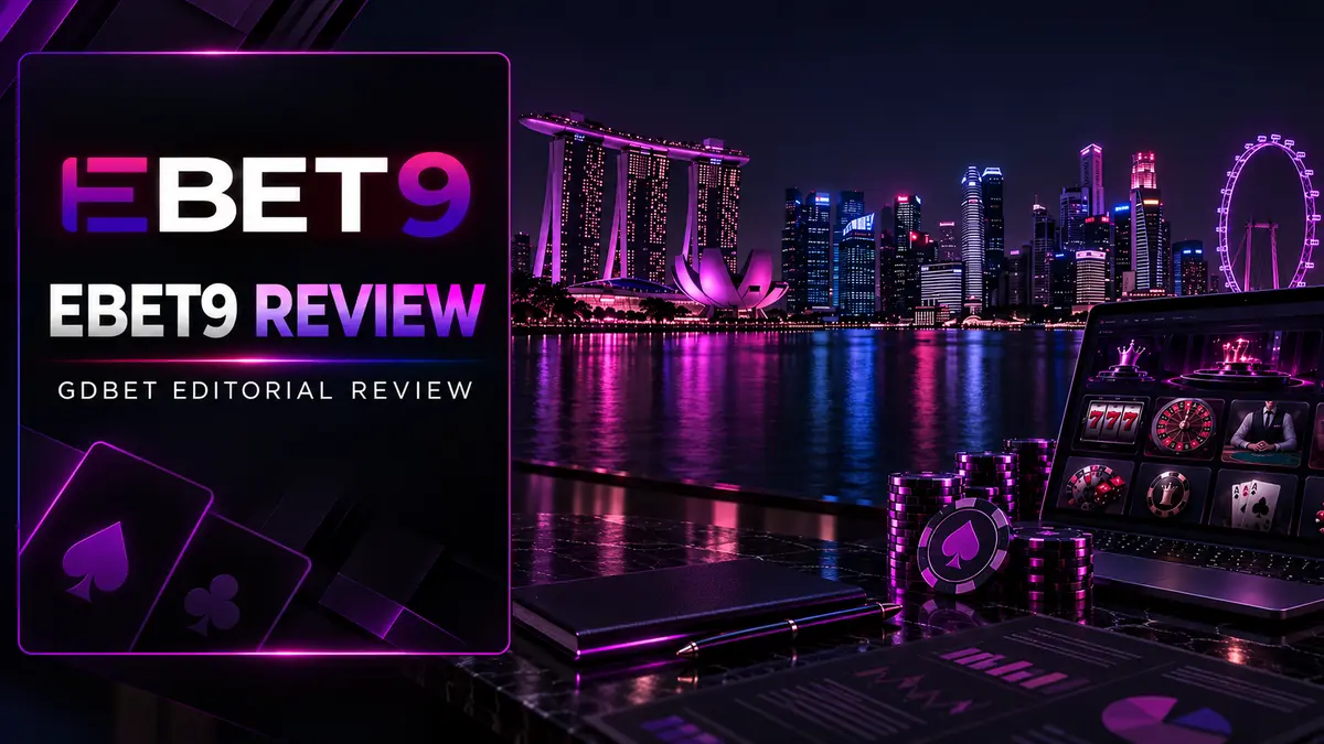 eBet9 Review Singapore by GDBET with the eBet9 logo and Singapore skyline