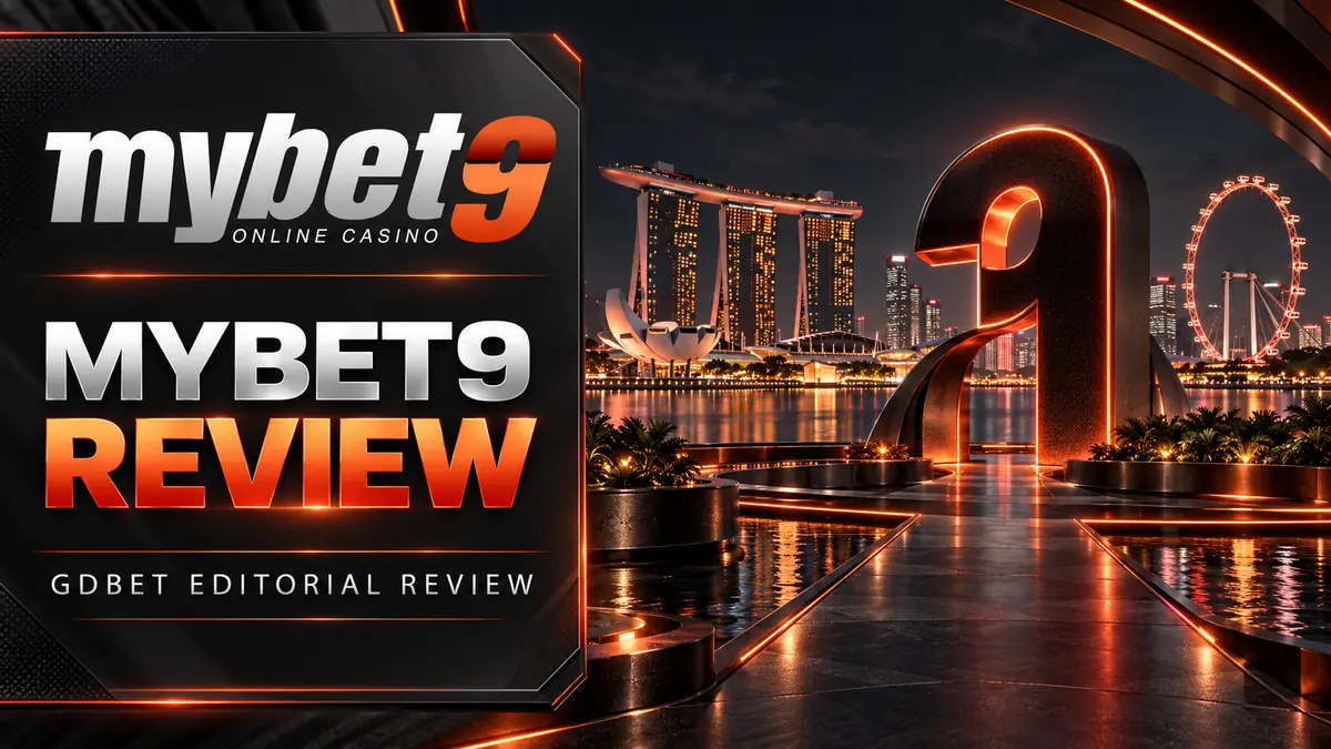 MyBet9SG Review Singapore by GDBET with the public MyBet9 logo, an orange gaming portal and Singapore skyline