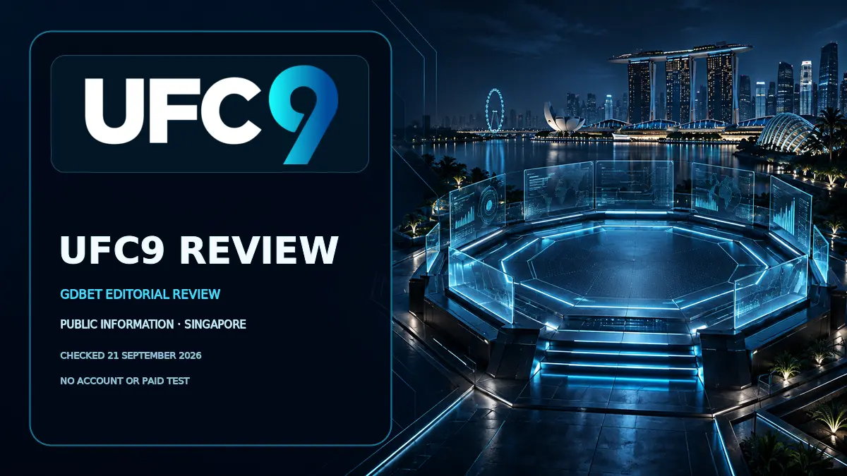 UFC9 Review Singapore by GDBET with the public UFC9 logo and a navy cyan octagonal arena scene