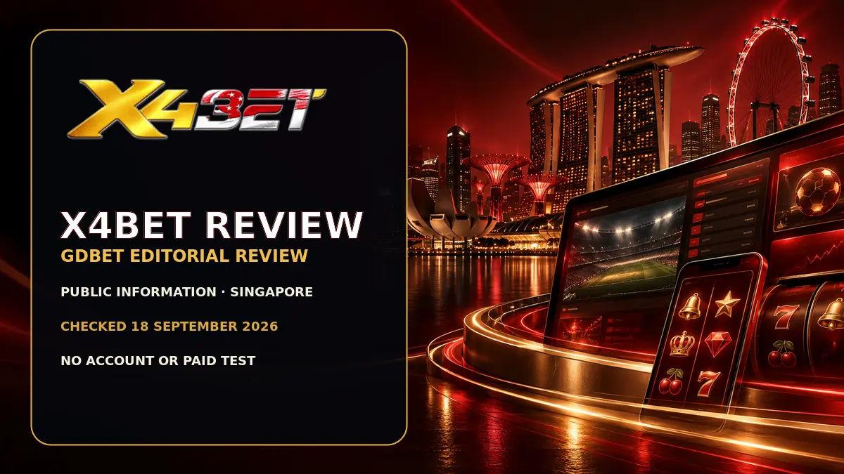 X4BETSG Review Singapore by GDBET with the public X4BET logo and a red-and-gold Singapore night scene